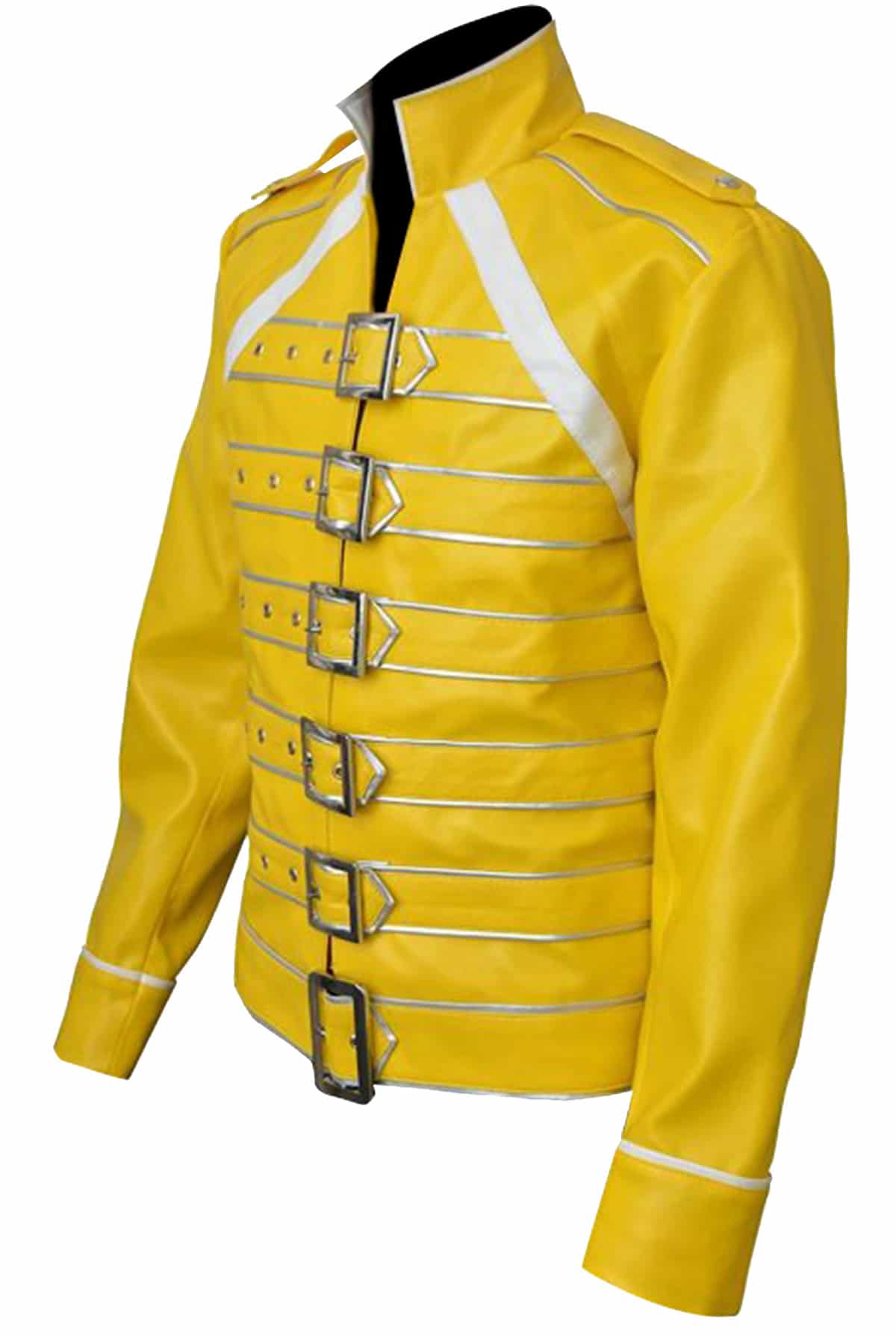 New Men's Freddie Mercury Wembley Concert Yellow Biker Jacket Faux Leather Coat 