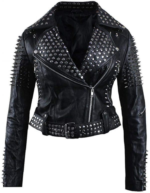 Women's Studded Leather Jacket - Short Waist Jacket - Hi5Jackets