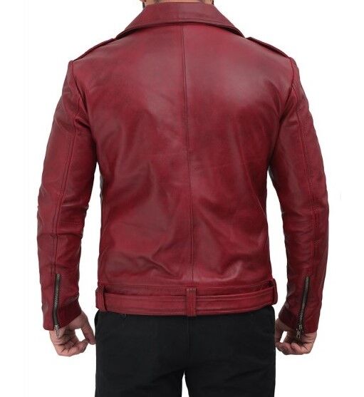 Men's Maroon Leather Jacket - Asymmetrical Zipper Jacket - Hi5Jackets